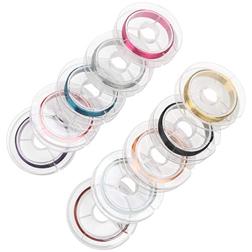 Kurtzy Coloured Aluminium Wire for Jewellery and Pliers Making (12 Pieces) - Thickness 0.3 mm - 10 m Rolls - 10 Colours - Soft Metal for Beading, Jewelry, Floral Art, Modelling Black