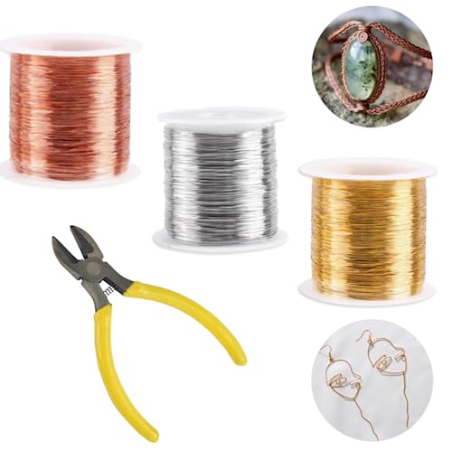 OKUYAN 3Rolls Craft Wire 0.3mm Jewelry Wire Metal Jewelry Beading Wire Soft Copper Wire Kit with Wire Cutter Flexible Craft Wire for Jewelry Making Supplies DIY Crafts Sculpting Modelling（50M/Roll）