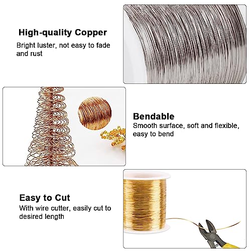 OKUYAN 3Rolls Craft Wire 0.3mm Jewelry Wire Metal Jewelry Beading Wire Soft Copper Wire Kit with Wire Cutter Flexible Craft Wire for Jewelry Making Supplies DIY Crafts Sculpting Modelling（50M/Roll）