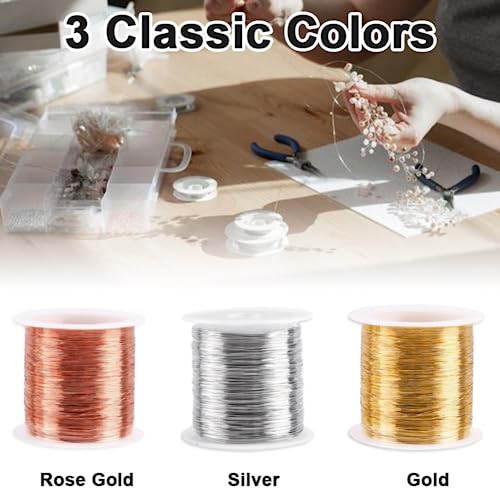 OKUYAN 3Rolls Craft Wire 0.3mm Jewelry Wire Metal Jewelry Beading Wire Soft Copper Wire Kit with Wire Cutter Flexible Craft Wire for Jewelry Making Supplies DIY Crafts Sculpting Modelling（50M/Roll）