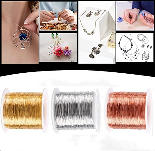 OKUYAN 3Rolls Craft Wire 0.3mm Jewelry Wire Metal Jewelry Beading Wire Soft Copper Wire Kit with Wire Cutter Flexible Craft Wire for Jewelry Making Supplies DIY Crafts Sculpting Modelling（50M/Roll）