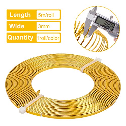 BENECREAT 2 Rolls 32 Feet Gold Sliver Flat Jewelry Craft Wire 18 Gauge Aluminum Wire 3mm Wide for Bezel Jewelry Making, Sculpting, Armature Craft