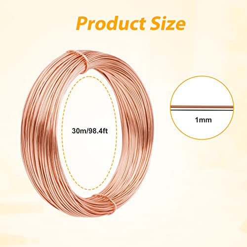 LUTER Metal Craft Wire, 98.4ft/ 30m 18 Gauge 1mm Aluminum Wire Flexible Bendable Crafting Wire for Gardening Sculpting Jewelry Making DIY Crafts (Copper)