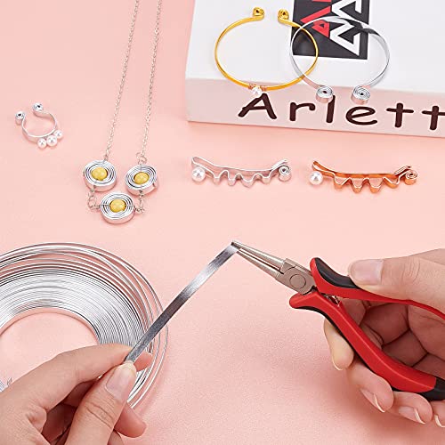 BENECREAT 2 Rolls 32 Feet Gold Sliver Flat Jewelry Craft Wire 18 Gauge Aluminum Wire 3mm Wide for Bezel Jewelry Making, Sculpting, Armature Craft