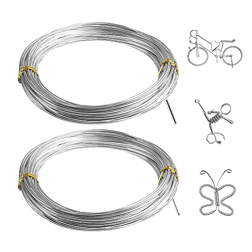 12 Gauge & 18 Gauge Craft Wire, 66 Feet Aluminum Wire Bendable Metal Crafting Wire Silver Modelling Wire for DIY Bike Skeleton Craft Floral Making