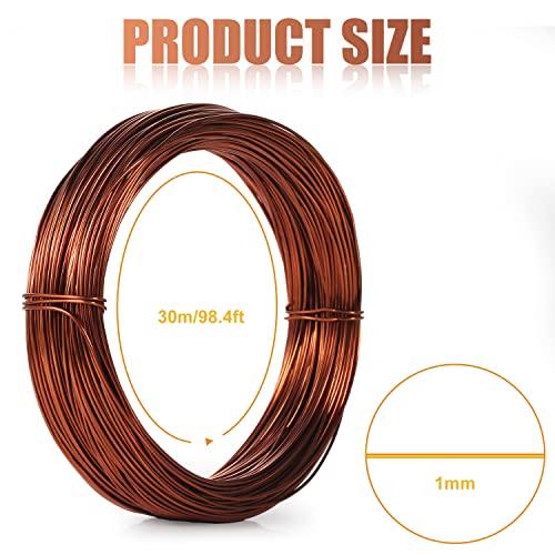 Aluminum Craft Wire, 98.4Ft/ 30m 1mm Metal Wire Armature for Crafts Flexible Bendable Aluminum Wire 18 Gauge for Jewelry Making DIY Crafts Gardening Sculpting (Bronze)