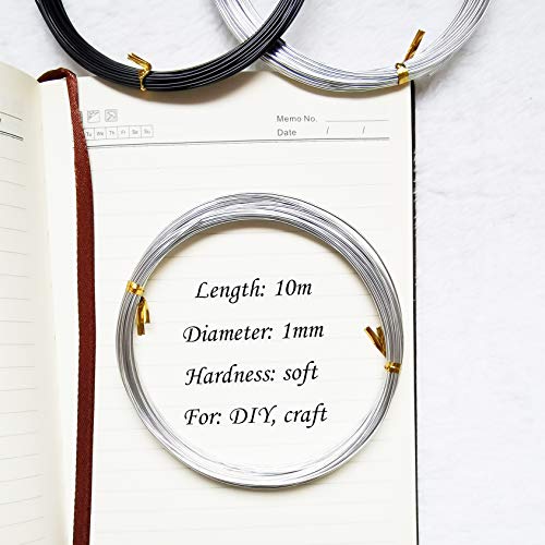 Craft Wire 1mm 10m Anodized Silver Aluminum Wire for Bead Making Art Craft DIY Embellishment Decoration Florist Supplies (Silver)