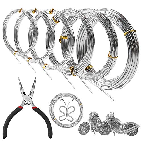 6 Rolls Silver Aluminum Craft Wire 0.8mm 1.0mm 1.2mm 10m/roll,1.5mm 2.0mm 3.0mm 5m/roll for Jewellery Modelling Making, DIY Sculpture and Crafts