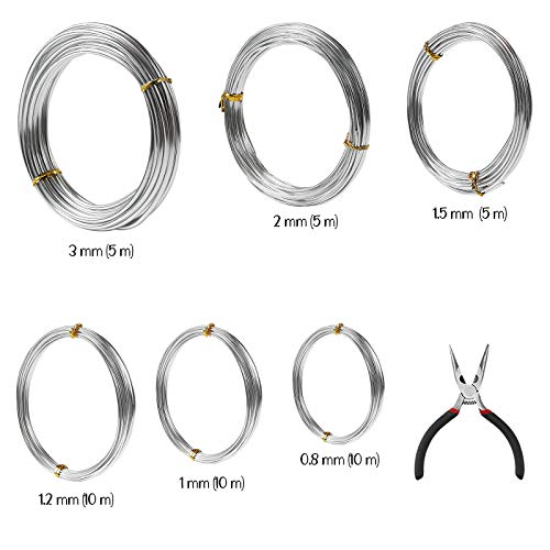 6 Rolls Silver Aluminum Craft Wire 0.8mm 1.0mm 1.2mm 10m/roll,1.5mm 2.0mm 3.0mm 5m/roll for Jewellery Modelling Making, DIY Sculpture and Crafts