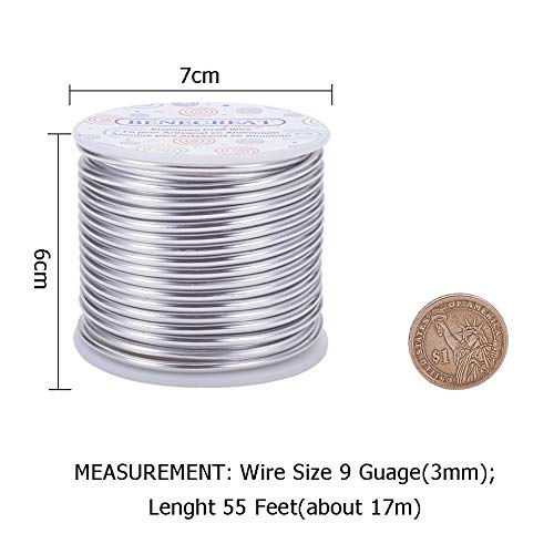 BENECREAT 9 Gauge (3mm) Jewelry Aluminum Craft Wire 17m/55 Ft Bendable Metal Sculpting Wire for Bonsai Trees, Craft Floral Model Skeleton Making, Silver