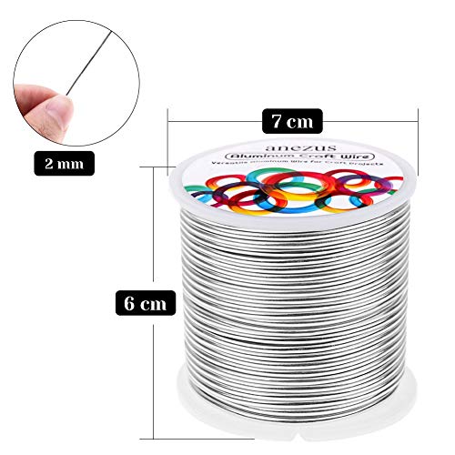 anezus AAW-0612 Gauge Aluminum Wire 100 Feet, Anezus Metal Armature Wire Bendable Sculpting Wire for Crafts Wreath Making Jewelry Making Beading Floral (Silver, 2mm)
