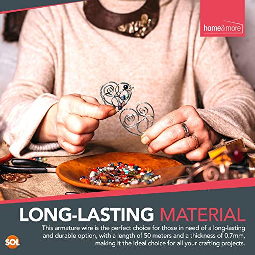 50m Silver Craft Wire for Crafting 0.7mm | 20 Gauge Metal Wire for Craft | Jewellery Wire, Modelling Wire for Clay Sculptures, Armature Wire for Sculpting Wire, Craft Wire for Sculpture, Crafting Wire