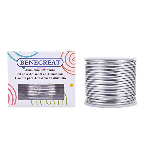 BENECREAT 9 Gauge (3mm) Jewelry Aluminum Craft Wire 17m/55 Ft Bendable Metal Sculpting Wire for Bonsai Trees, Craft Floral Model Skeleton Making, Silver
