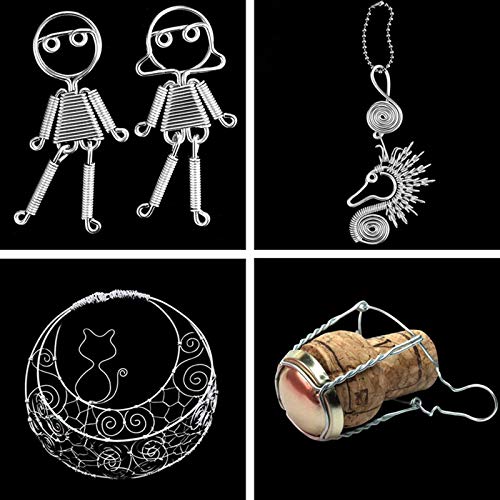 Craft Wire, 4 Rolls Silver Aluminum Wire, 0.8mm, 1.0mm, 1.5mm, 2.0mm Flexible Metal Wire for Jewellery Modelling Making, DIY Sculpture and Crafts (5m/roll)