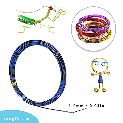 Sixfolo 14 Rolls Jewellery Craft Wire,1mm Coloured Alumina Wire Bendable Jewellery Wire Tarnish Resistant Jewelry Beading Wire for Diy Craft, Jewellery, Floral Making(5m per Roll)