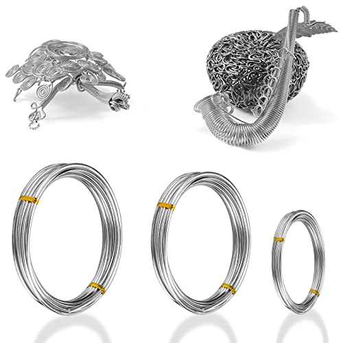 3 Roll Silver Craft Wires 1mm 2mm 3mm Aluminum Wires 5 Metres Soft Metal Jewllery Wire Armature Wire Metal Thread for Wire Wrapping, Sculpting, Hobby Craft, Wire Modelling