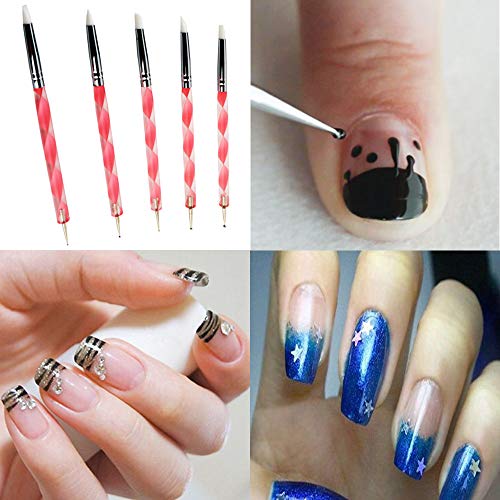 CESFONJER 9 Pieces Stylus Tools, DIY Silicone and Ceramic Clay Indentation Tool and 4 Pieces Double-Ended Metal Ball Tools Set Also for Cake Fondant Decoration and Nail Art.