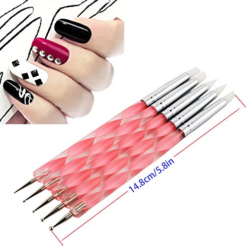 CESFONJER 9 Pieces Stylus Tools, DIY Silicone and Ceramic Clay Indentation Tool and 4 Pieces Double-Ended Metal Ball Tools Set Also for Cake Fondant Decoration and Nail Art.