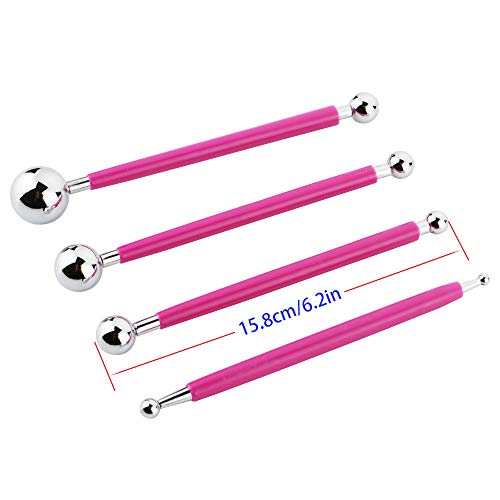 CESFONJER 9 Pieces Stylus Tools, DIY Silicone and Ceramic Clay Indentation Tool and 4 Pieces Double-Ended Metal Ball Tools Set Also for Cake Fondant Decoration and Nail Art.