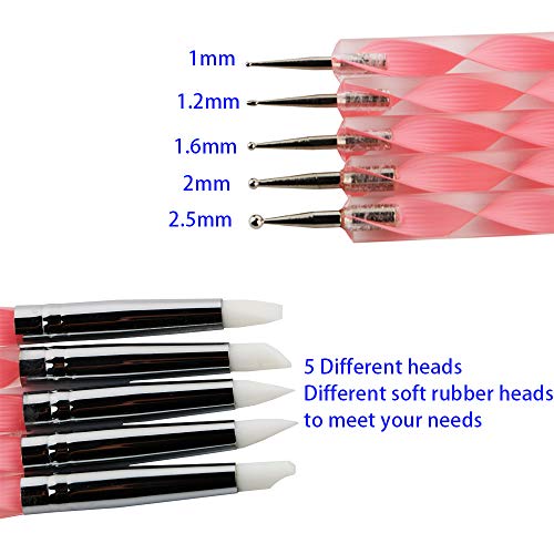 CESFONJER 9 Pieces Stylus Tools, DIY Silicone and Ceramic Clay Indentation Tool and 4 Pieces Double-Ended Metal Ball Tools Set Also for Cake Fondant Decoration and Nail Art.