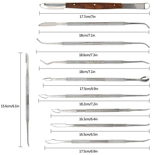 Wax Carvers Tools, 10 Pcs Double-Ended Stainless Steel Wax Clay Sculpting Carving DIY Tools Kit, Spatula Chisel Carver Set and Carrying Case for Sculpting, Detailing, Pottery Carving