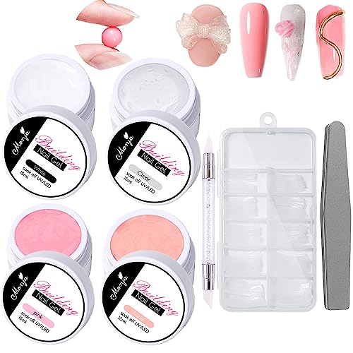 TEEROVA Solid Nail Extension Builder Gel Set, 4 Colors Non-Sticky Hand Nail Extension Solid Builder Gel with Nail Tools, Nail Art Hard Gel for Nails Sculpting Manicure 3D Modeling