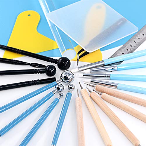 Glarks 24Pcs Carving Modeling Clay Sculpting Tool Set Including Ball Stylus Dotting Tool, Dual-Ended Pottery Tool, Ball Rod Stylus Tool, Ruler, Scraper for Embossing Art, Coloring, Nail Art Painting