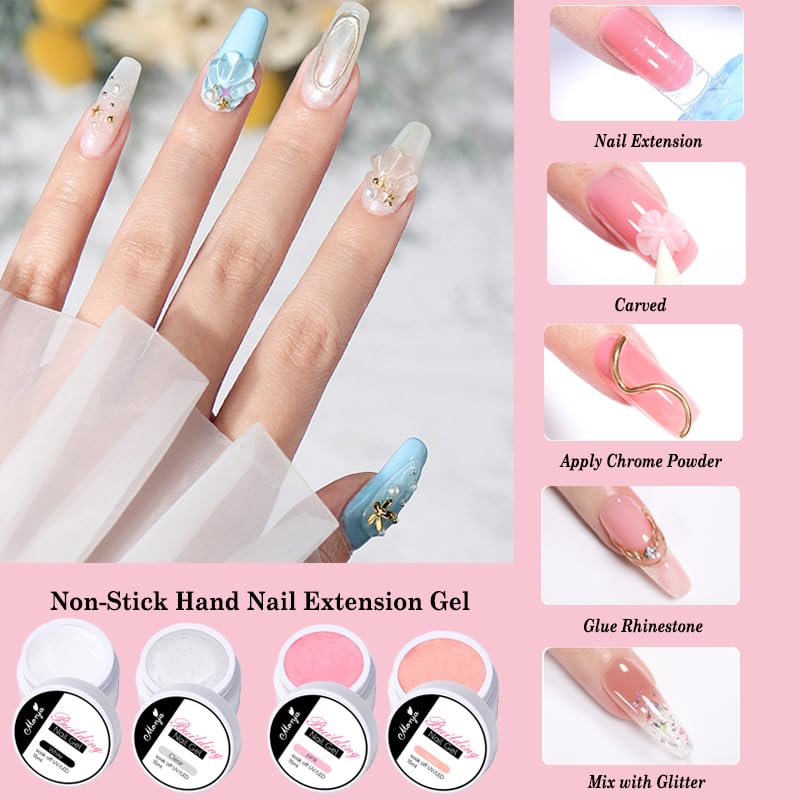 TEEROVA Solid Nail Extension Builder Gel Set, 4 Colors Non-Sticky Hand Nail Extension Solid Builder Gel with Nail Tools, Nail Art Hard Gel for Nails Sculpting Manicure 3D Modeling