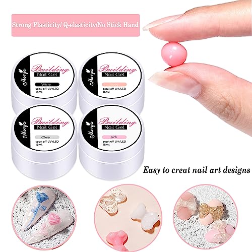 TEEROVA Solid Nail Extension Builder Gel Set, 4 Colors Non-Sticky Hand Nail Extension Solid Builder Gel with Nail Tools, Nail Art Hard Gel for Nails Sculpting Manicure 3D Modeling