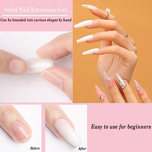 TEEROVA Solid Nail Extension Builder Gel Set, 4 Colors Non-Sticky Hand Nail Extension Solid Builder Gel with Nail Tools, Nail Art Hard Gel for Nails Sculpting Manicure 3D Modeling