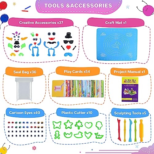 Air Dry Clay Kit, 42 Corlors Modelling Clay for Kids, Safe & Non-Toxic Ultra Light DIY Model Magic Clay, Molding Clay with Sculpting Tools,Arts and Crafts Kits for Kids Boys Girls Toys.