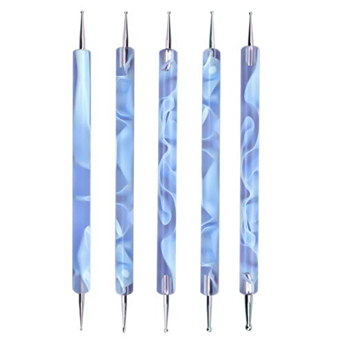 Jinlaili 5PCS Nail Dotting Pen Marbleizing Tool Set, Dotting Painting Pen Polish Carving Tool, Nail Polish Paint Manicure Dot Nail Art Tool, Nail Design for Embossing Pattern Clay Sculpting (Blue)