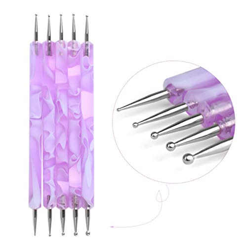 Jinlaili 5PCS Nail Dotting Pen Marbleizing Tool Set, Dotting Painting Pen Polish Carving Tool, Nail Polish Paint Manicure Dot Nail Art Tool, Nail Design for Embossing Pattern Clay Sculpting (Blue)