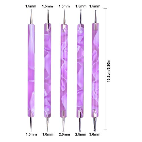 Jinlaili 5PCS Nail Dotting Pen Marbleizing Tool Set, Dotting Painting Pen Polish Carving Tool, Nail Polish Paint Manicure Dot Nail Art Tool, Nail Design for Embossing Pattern Clay Sculpting (Blue)