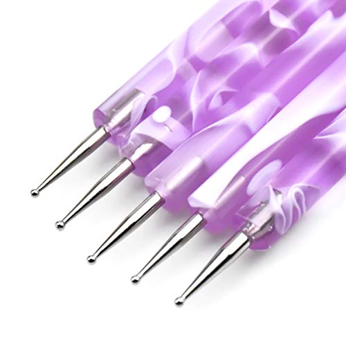 Jinlaili 5PCS Nail Dotting Pen Marbleizing Tool Set, Dotting Painting Pen Polish Carving Tool, Nail Polish Paint Manicure Dot Nail Art Tool, Nail Design for Embossing Pattern Clay Sculpting (Blue)