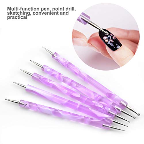 Jinlaili 5PCS Nail Dotting Pen Marbleizing Tool Set, Dotting Painting Pen Polish Carving Tool, Nail Polish Paint Manicure Dot Nail Art Tool, Nail Design for Embossing Pattern Clay Sculpting (Blue)