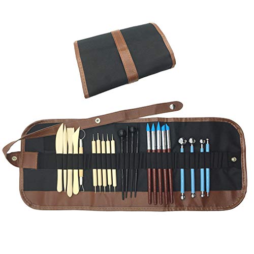 DOITEM Wartoon 24Pack Sculpting Tools with Reusable Pouch for Polymer Clay Pottery Ceramic Art Craft