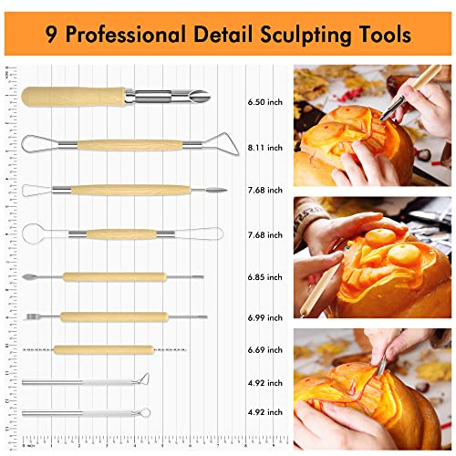 Shuttle Art 25 PCS Halloween Pumpkin Carving Kit, 15 PCS Professional Premium Quality Stainless Steel Pumpkin Carving Tool Set with 10 Pumpkin Stencils Carrying Case for Kids Adults Sculpting Carving