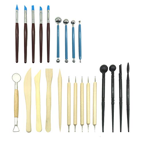 DOITEM Wartoon 24Pack Sculpting Tools with Reusable Pouch for Polymer Clay Pottery Ceramic Art Craft