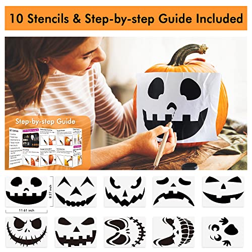 Shuttle Art 25 PCS Halloween Pumpkin Carving Kit, 15 PCS Professional Premium Quality Stainless Steel Pumpkin Carving Tool Set with 10 Pumpkin Stencils Carrying Case for Kids Adults Sculpting Carving