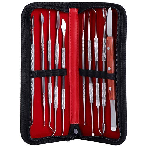 Coolty 10PCS Wax Carvers Tools, Double-Ended Stainless Steel Wax Clay Sculpting Carving DIY Tools Kit, Spatula Chisel Carver Set and Carrying Case for Sculpting, Detailing, Pottery Carving