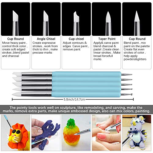 VCRANONR 15 Pcs Clay Sculpting Tool Set Polymer Clay Pottery Tools Ball Stylus Dotting Tools Acrylic Clay Roller and Sheet Pottery Tools for Rock Painting Art Carving Embossing Nail Art DIY Cake Decor