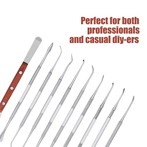 Coolty 10PCS Wax Carvers Tools, Double-Ended Stainless Steel Wax Clay Sculpting Carving DIY Tools Kit, Spatula Chisel Carver Set and Carrying Case for Sculpting, Detailing, Pottery Carving
