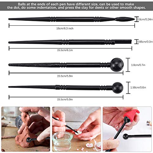 VCRANONR 15 Pcs Clay Sculpting Tool Set Polymer Clay Pottery Tools Ball Stylus Dotting Tools Acrylic Clay Roller and Sheet Pottery Tools for Rock Painting Art Carving Embossing Nail Art DIY Cake Decor