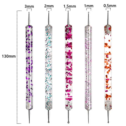 HQdeal 5Pcs Nail Dotting Pen, Dotting Painting Pen Polish Carving Tool, Nail Art Dotting Tool, Nail Polish Paint Manicure Dot Nail Art Set for Gel Polish Decoration