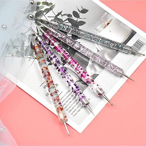 HQdeal 5Pcs Nail Dotting Pen, Dotting Painting Pen Polish Carving Tool, Nail Art Dotting Tool, Nail Polish Paint Manicure Dot Nail Art Set for Gel Polish Decoration