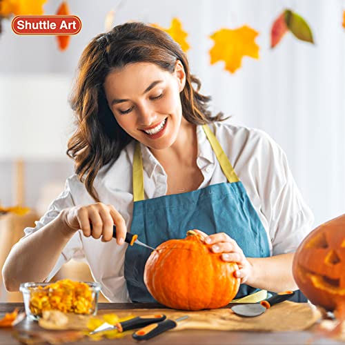 Shuttle Art 25 PCS Halloween Pumpkin Carving Kit, 15 PCS Professional Premium Quality Stainless Steel Pumpkin Carving Tool Set with 10 Pumpkin Stencils Carrying Case for Kids Adults Sculpting Carving