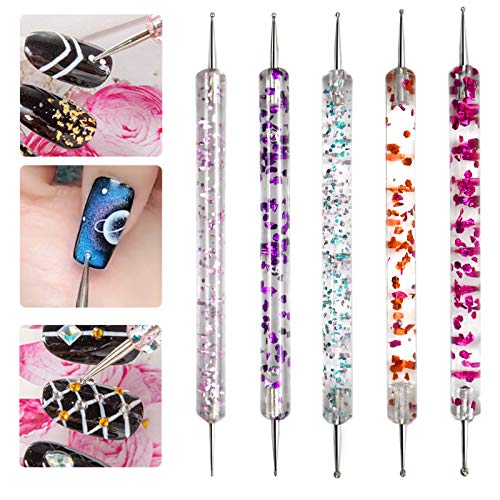 HQdeal 5Pcs Nail Dotting Pen, Dotting Painting Pen Polish Carving Tool, Nail Art Dotting Tool, Nail Polish Paint Manicure Dot Nail Art Set for Gel Polish Decoration