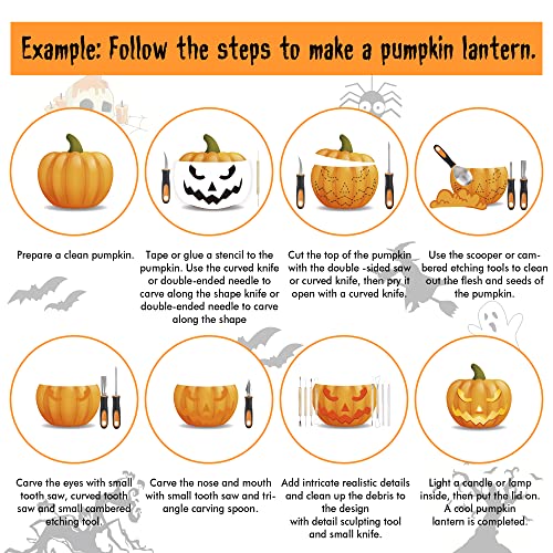 Shuttle Art 25 PCS Halloween Pumpkin Carving Kit, 15 PCS Professional Premium Quality Stainless Steel Pumpkin Carving Tool Set with 10 Pumpkin Stencils Carrying Case for Kids Adults Sculpting Carving