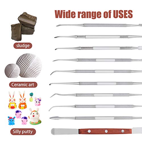 Coolty 10PCS Wax Carvers Tools, Double-Ended Stainless Steel Wax Clay Sculpting Carving DIY Tools Kit, Spatula Chisel Carver Set and Carrying Case for Sculpting, Detailing, Pottery Carving